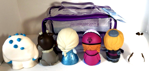 6 Disney Parks Store FROZEN Squeeze Bath Figures Tub Toy Play Set Carry Case Bag - Picture 2 of 8