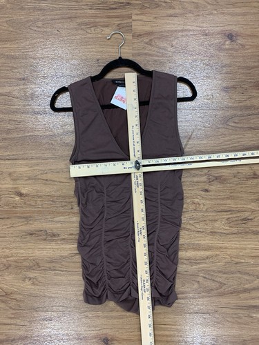 Y2K BCBGMAXAZRIA Brown Ruched Stretch Wide Strap Blouse/Tank Top - Picture 5 of 5