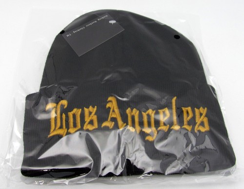 Los Angeles Skull Cap Cuffed Beanie Winter Knit Hat LA City Cuff Black Gold NWT - Picture 4 of 4