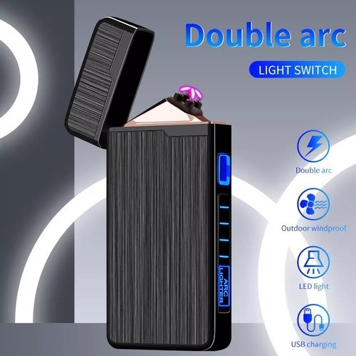 Neu Button Doppelbogen Plasma Elektrisches Feuerzeug LED Power Display USB Wiederaufladbar - Bild 1 von 18