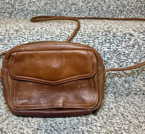 Vintage Fossil Pebbled Brown Tan Leather Crossbody Purse Bag Wallet Organizer