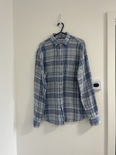 Brora Shirt Mens Size M Blue Check Long Sleeve Cotton Button Down