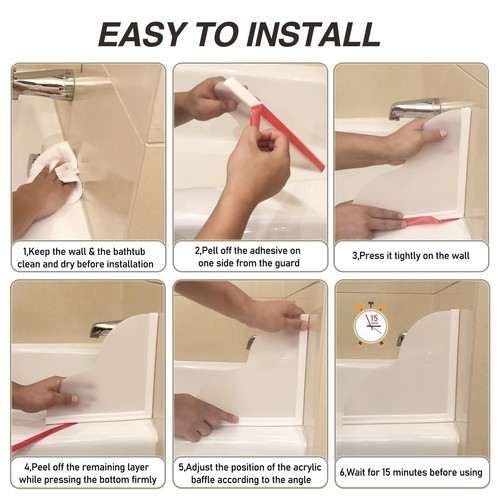 Shower Splash Guard, 2pcs Large Tub Water Splash Guard With Self-adhesive Spl... - Picture 5 of 9