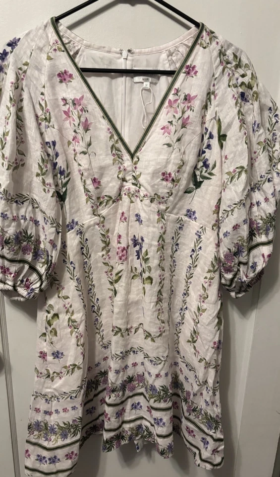 Vestido Christy Lynn Mediano Lino Floral Manga Puf Foto 2 de 4