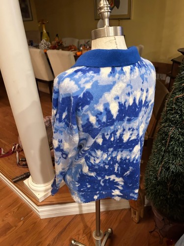 Charter Club Luxury Women SM Tie Dye Cashmere Johnny Collar Sweater Duchess Blue - Picture 5 of 7