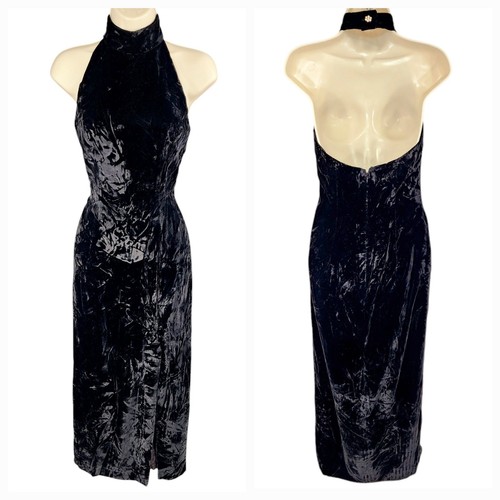 Vtg Kathryn Conover Velvet Maxi Dress 4 Womens Black Halter Whimsigoth Feminine