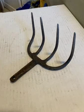 Primitive 4-tine fork rake hoe garden tool head