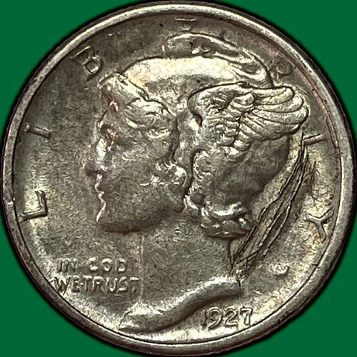 1927-D Mercury Dime Almost Uncirculated AU Coin, Scratch #36645