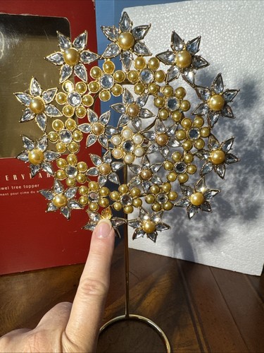 Pottery Barn Schmuck Schneeflocke Weihnachtsbaumspitze Kunstperlen gold & silberfarben - Bild 8 von 20