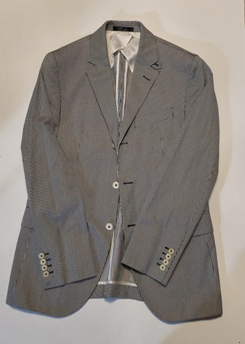 Hackett Mens Striped Cotton Blazer Size 38R Blue Cream - Picture 2 of 8