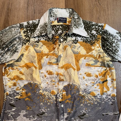 Vintage 60s 70s Arrow Shirt Hippie Boho Disco European Taper Nylon Mens Large - Picture 8 of 18