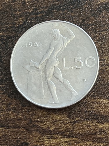1961 Italy 50 Lire Lira Actual Coin TB1589* - Picture 2 of 2
