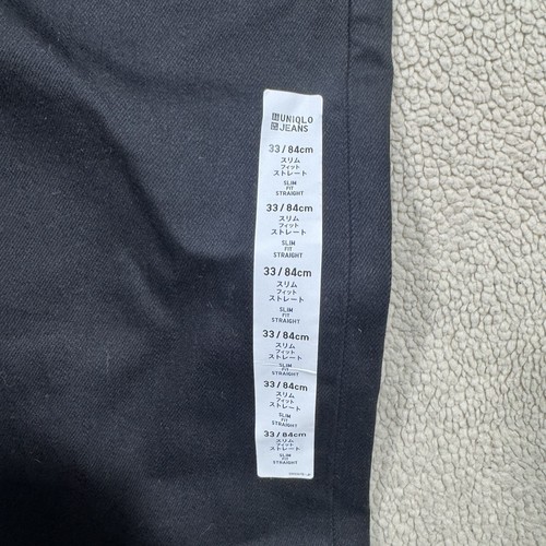 Pantalones de mezclilla Uniqlo para hombre 33 negros tiro medio ajustados rectos negros 33x31,5 NUEVO - Imagen 5 de 15