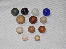 Antique Handmade Hand Painted Clay Marbles Used Lot Of 12