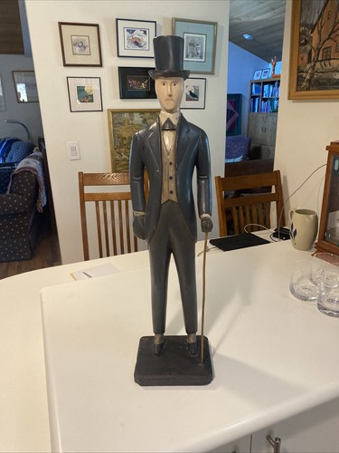 Vintage handgeschnitzte "Dapper Dan" Volkskunst Statue | 25" groß Holz Gentleman mit Hut - Bild 24 von 24
