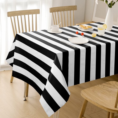 4 Pack Black and White Striped Tablecloth, 54 x 108 Inch Waterproof Disposabl... - Picture 7 of 7