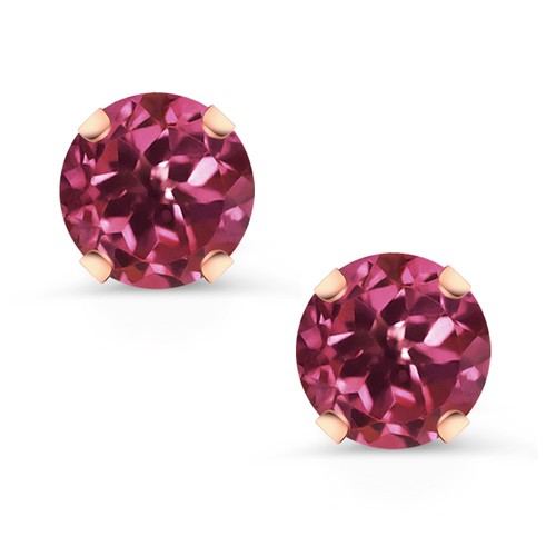 10K Rose Gold Pink Tourmaline Stud Earrings | 1.00 Cttw | 5MM | Gemstone - Picture 2 of 4
