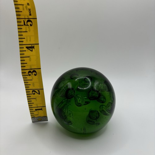 Green Hand Blown Art Glass Paperweight with Controlled Bubbles - Picture 6 of 7