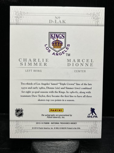 #/100 Simmer/Dionne  #D-LAK 2013-14 Panini National Treasures Dual Auto  Kings - Picture 2 of 2