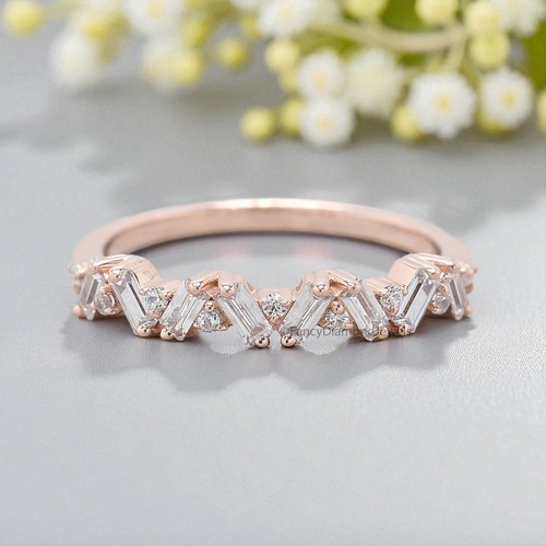 Baguette And Round Diamond Wedding Silver/10K/14K/18K Gold Half Eternity Band - Picture 7 of 8