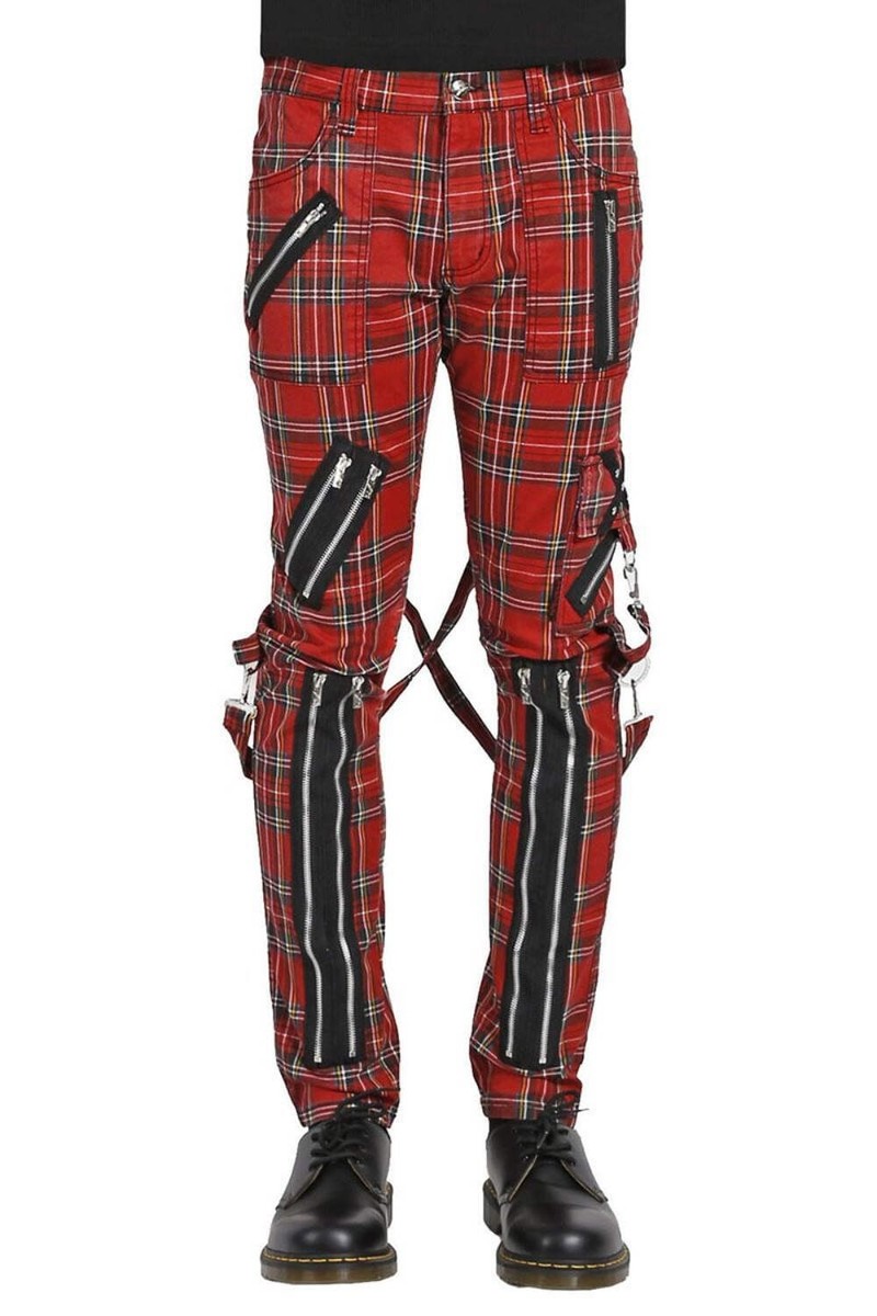 Tripp NYC Mens Punk Bondage Pants [Red Plaid] - Bondage Pants