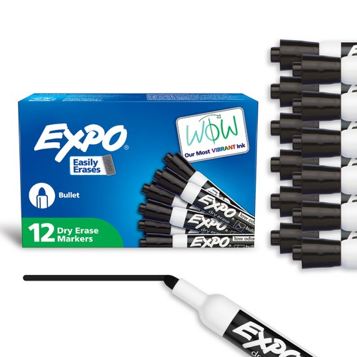EXPO Low-Odor Dry-Erase Markers, Bullet Point, Black, 12-Pack