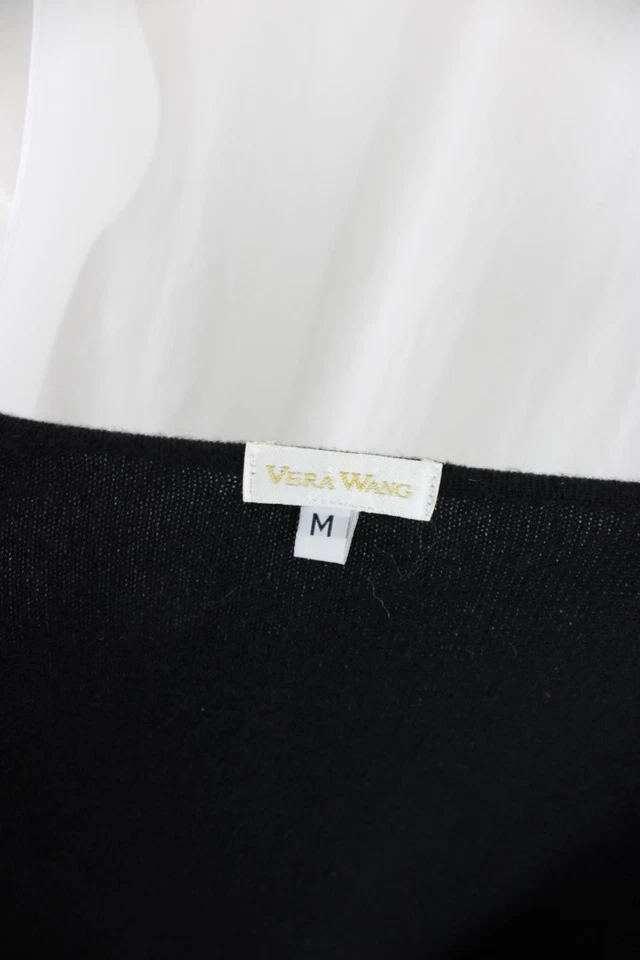 Cardigã feminino Vera Wang preto 100% cashmere acabamento de pele manga longa suéter M - Imagem 3 de 4