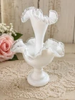 Fenton Silver Crest Milk Glass Epergne Centerpiece Vase Ruffled Pedestal
