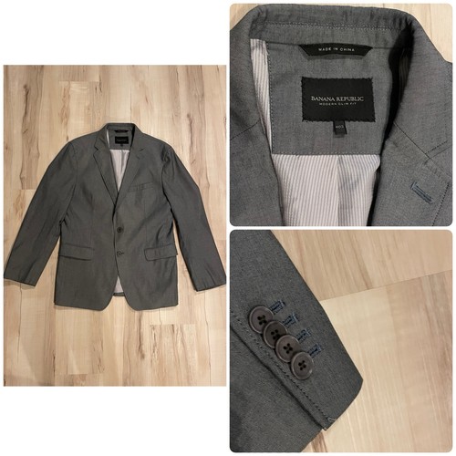 Banana Republic Modern Slim Fit Blazer Herren Gr. 40 S Grau Baumwollmischung Preppy "