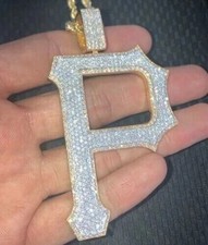 2.30Ct Round Cut Real Moissanite Custom Initial Pendant 14K Yellow Gold Plated