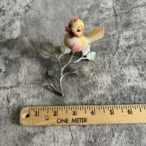 Vintage CAPODIMONTE Vogel auf Silberstiel und Blättern Porzellan  - Bild 7 von 8