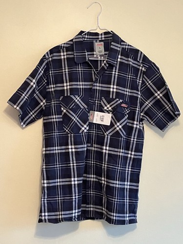 Dickies Plaid Men’s Large Blue Denim Short Sleeve Shirt (100% Cotton) **NWT**