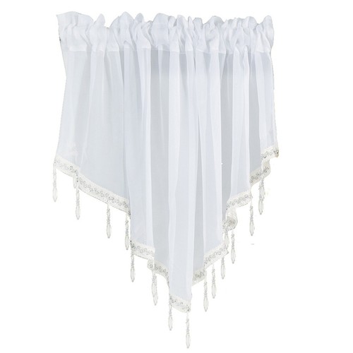 Tulle for Triangle Valance with Crystal Beads Sheer Panel Rod Pocket Window Curt - Picture 9 of 10