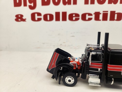 1/64 DCP Black W/Red/Silver Graphics 389 Peterbilt 63" Flattop Sleeper Tractor - Picture 9 of 11