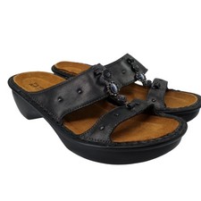 Naot Black Leather Wedge Beaded Sandals Size 36 US 6 Comfort Rhinestone