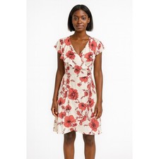 Free People red and pink Floral true Wrap Dress flutter sleeve medium summertime