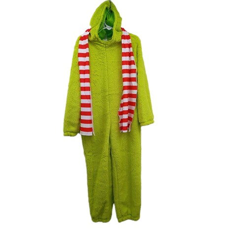 Costume Grinch Chritsmas Unisex Tuta con Cappuccio Maschera Verde Zip Ragazzo Ragazza 120 Cm - Foto 4 di 17