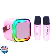 Mini Karaoke Machine for Kids Adults with 2 Wireless Microphones Portable Blu