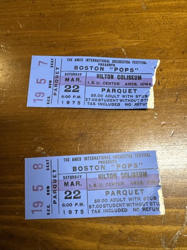 Boston Pops Ticket Stubs (2) March 22nd 1975 Hilton Coliseum Ames Iowa 50 years - Picture 1 of 4