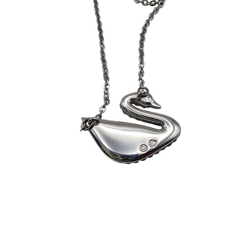 Swarovski Iconic Swan Pendant Necklace Medium Blue Rhodium Plated Chain - Picture 2 of 15