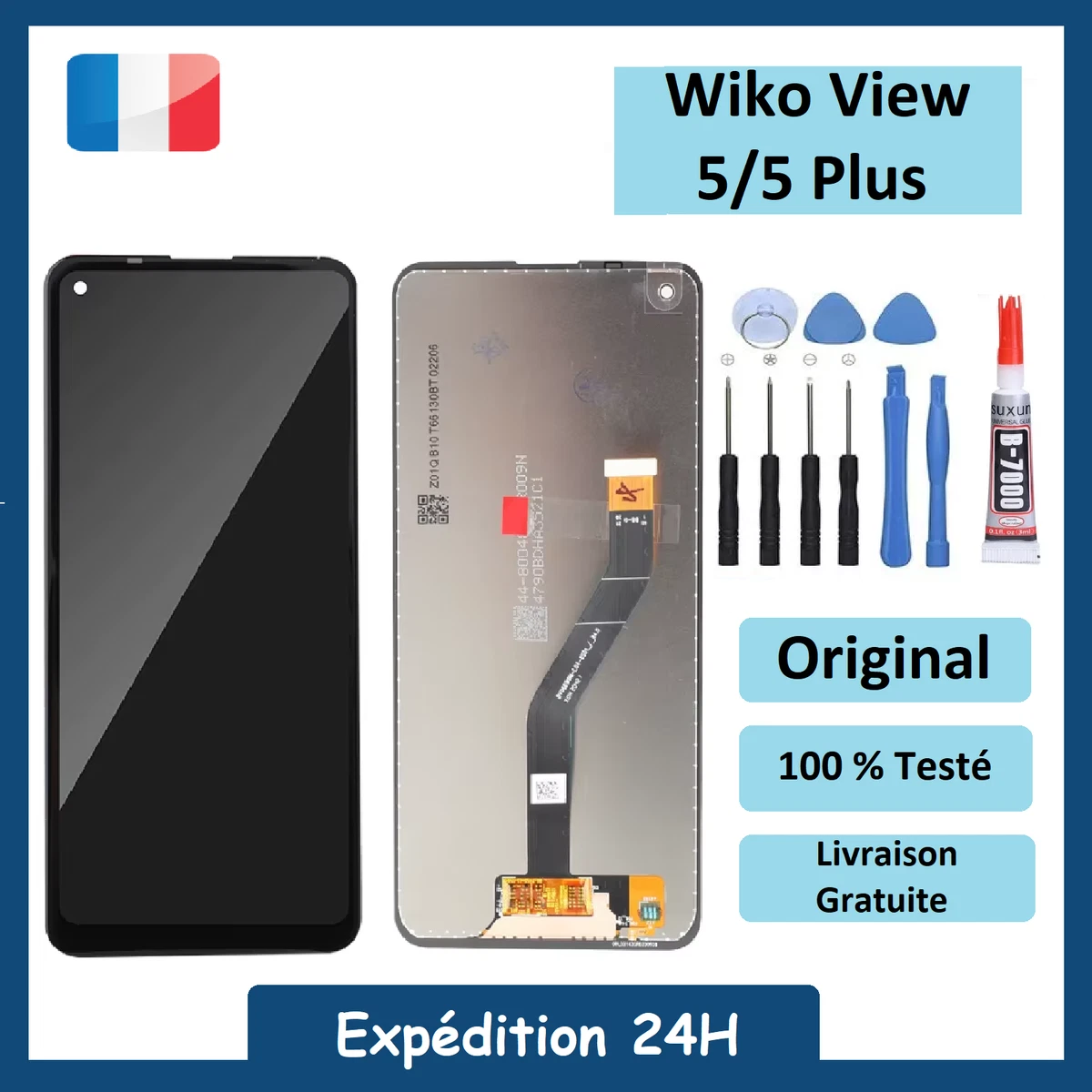 Écran LCD Wiko View 5 / 5 Plus - Neuf - Noir - Sans Châssis