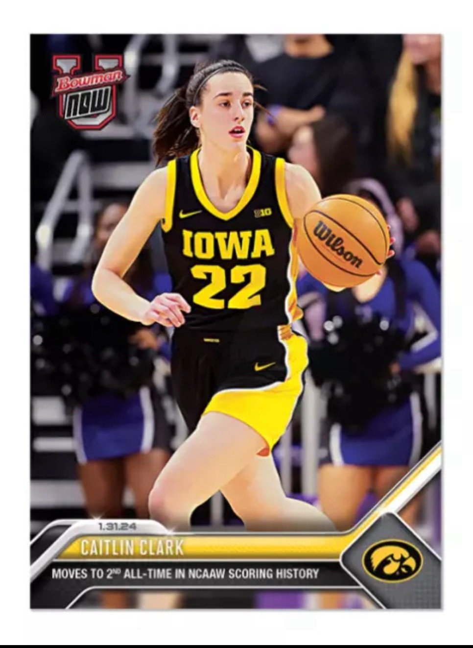2023 TOPPS NOW BOWMAN U #41 CAITLIN CLARK 2ND ALL-TIME IN NCAAW SCORING HISTORY
