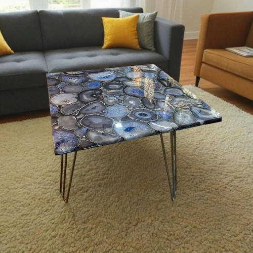Patio Table Decor | Blue Agate Table | Square Dining Table | Luxury Coffee Table - Picture 6 of 10