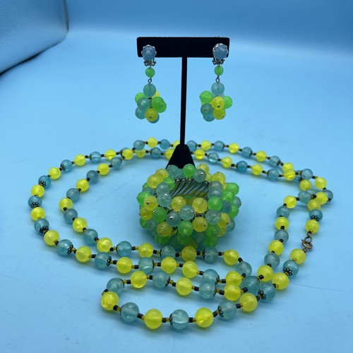 UV Glow Perlen Armband Ohrringe Cha Cha Vintage Japan Stretch Rockabilly + Halskette - Bild 11 von 11