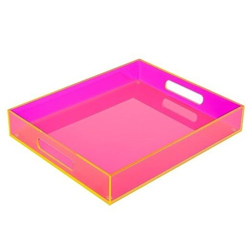 Large Acrylic Tray Ottoman Coffee Table Tray with Handles 17x13'' Neon Pink