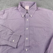 Brooks Brothers Shirt Mens 16 33 Purple Madison Fit Non Iron Houndstooth Check