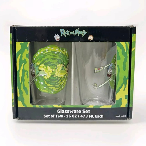 Rick and Morty Portal Illustrated Glassware Set Of 2 Glasses 16oz/473ml - Picture 1 of 1