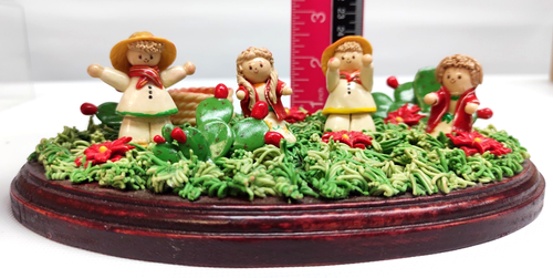 Vtg Wood Base Display Clay Scene~4 Mexican People 3 Cactus "Spaghetti" Grass - Picture 19 of 20