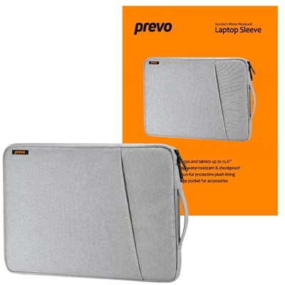 Prevo 15.6 " Laptop Sleeve Side Pocket Cushioned Lining Light Grey