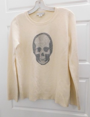 Christopher Fischer Women s Lightweight Cashmere Ivory Skull Sweater sz M